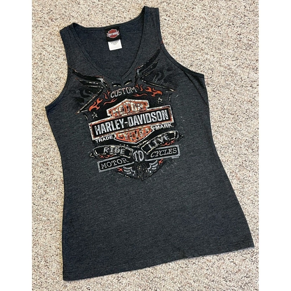 ๐ โซ (3) Harley Davidson HD Women's Tank Top Medium Lot Biker AOP Back Graphic - Picture 7 of 16